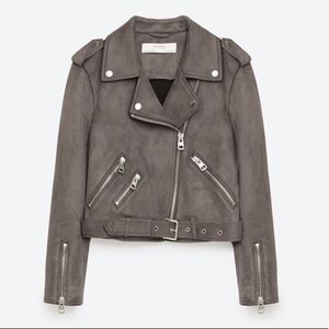 Zara Grey Suede Moto Jacket